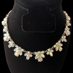 AB Rhinestone flower medium chain necklace 9”